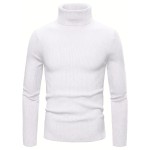 Turtle Neck Knitted Slim Fit Sweater, Men's Casual Warm Solid High Stretch Pullover Sweater For Fall Winter