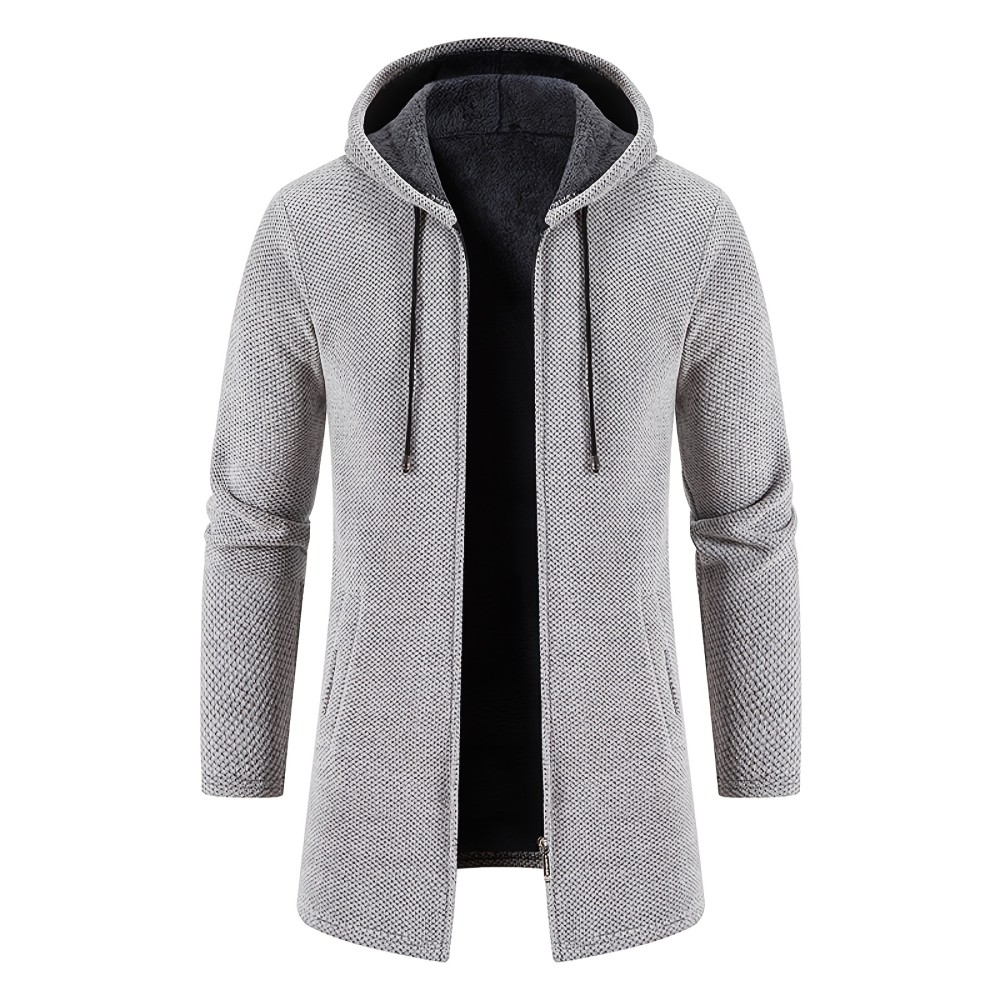 Men's Autumn And Winter Plush Thick Warm Mid Length Hooded Cardigan Best Sellers