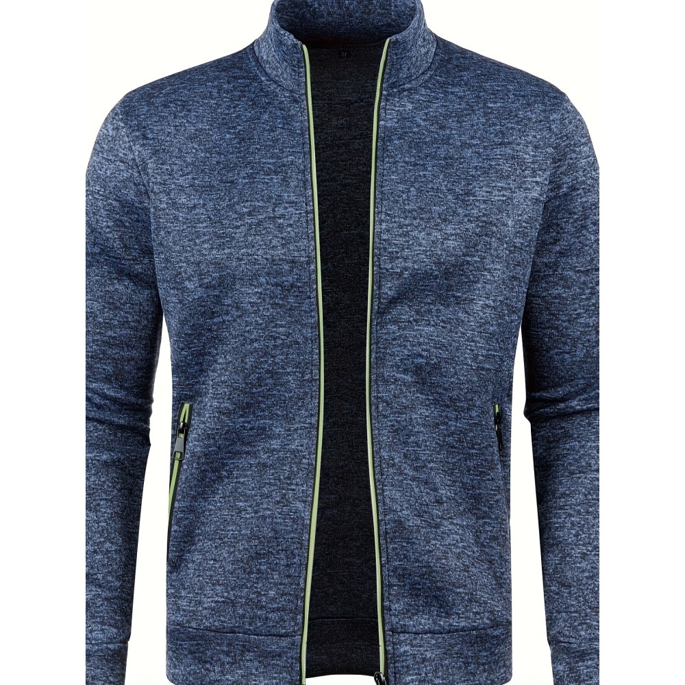 Elegant Mid Stretch Cardigan, Men's Casual Full Zip Up Cardigan Sweater Coat For Fall Winter