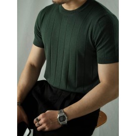 Men's Solid Knit T-shirt For Summer, Men's Fashion Elegant Tees