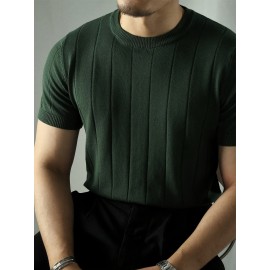 Men's Solid Knit T-shirt For Summer, Men's Fashion Elegant Tees