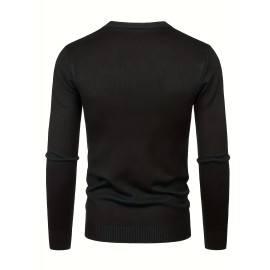 ROME Print Men's Casual Stretch Long Sleeve Knitted Round Neck Sweater, Spring Fall Pullover Top