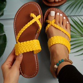 Women's Casual Beach Slide Sandals with Toe Loop Braided Band - Slip On Comfort for Summer Outings