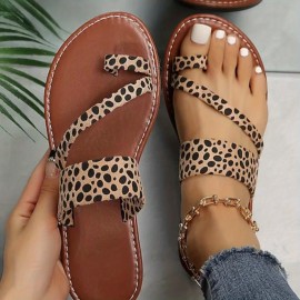 Leopard Printed Flat Slides - Non Slip Open Toe Sandals for Women