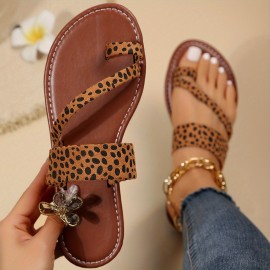 Leopard Printed Flat Slides - Non Slip Open Toe Sandals for Women