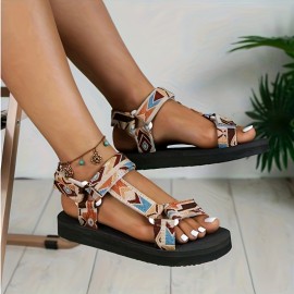 Women's Geometric Pattern Flat Summer Sandals - Casual Beach Outdoor Shoes