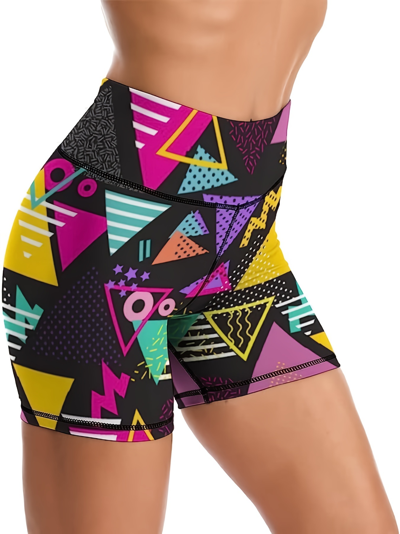 geometric pattern yoga fitness shorts high waist tummy control sports running cycling shorts womens activewear details 1