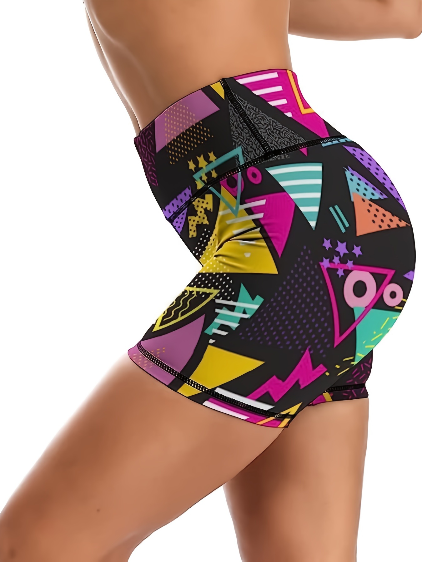 geometric pattern yoga fitness shorts high waist tummy control sports running cycling shorts womens activewear details 3