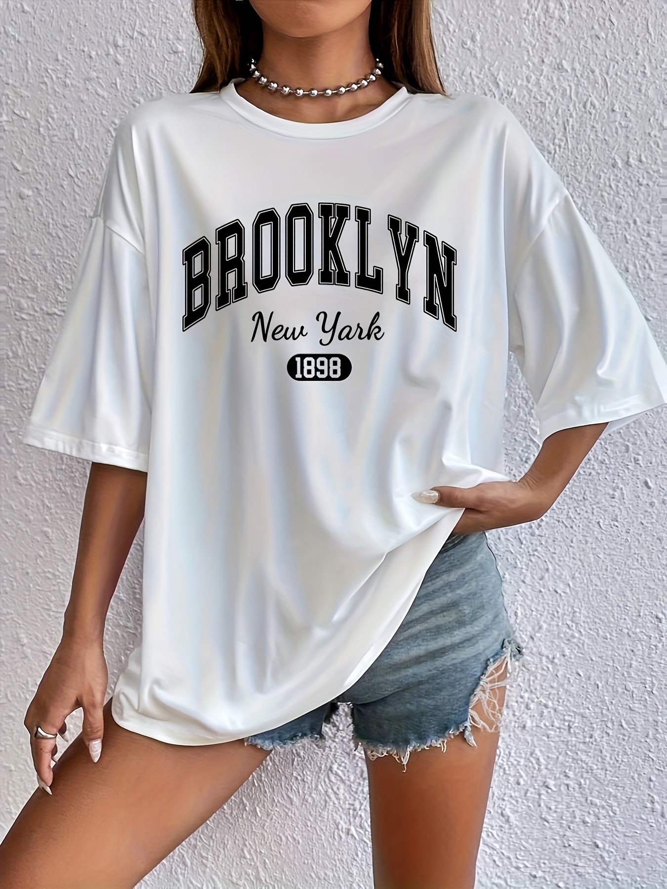 letter number print casual t shirt short sleeves round neck loose fit sports tee womens sporty tops details 10