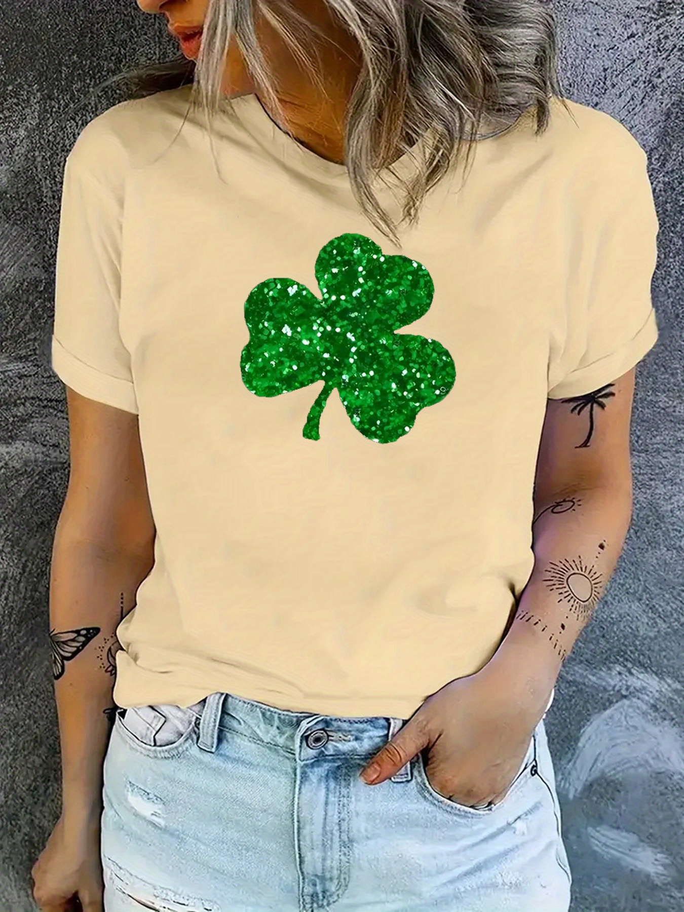 st patricks day clover pattern t shirt short sleeve crew neck casual sports tee womens clothing details 20