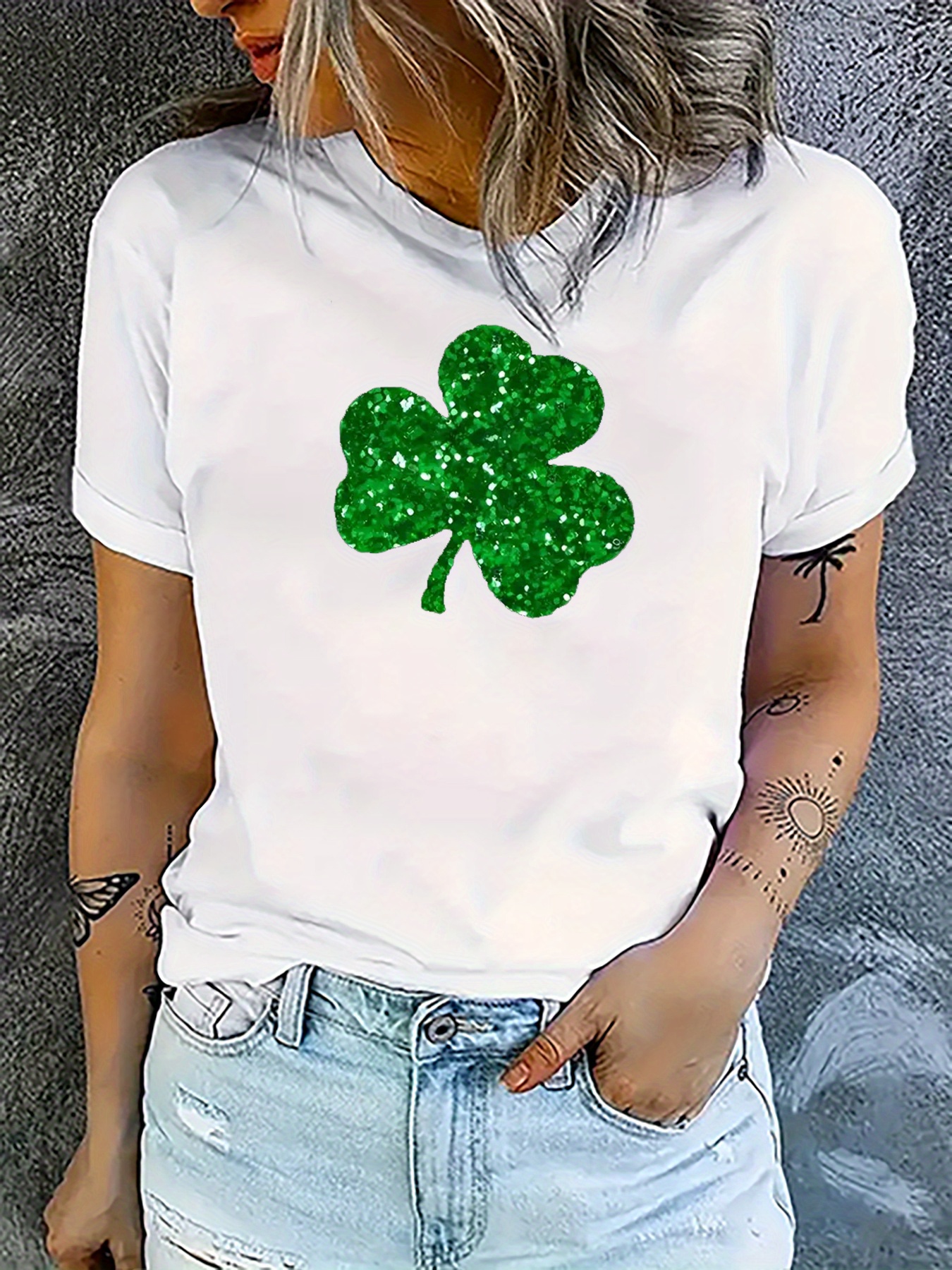 st patricks day clover pattern t shirt short sleeve crew neck casual sports tee womens clothing details 31