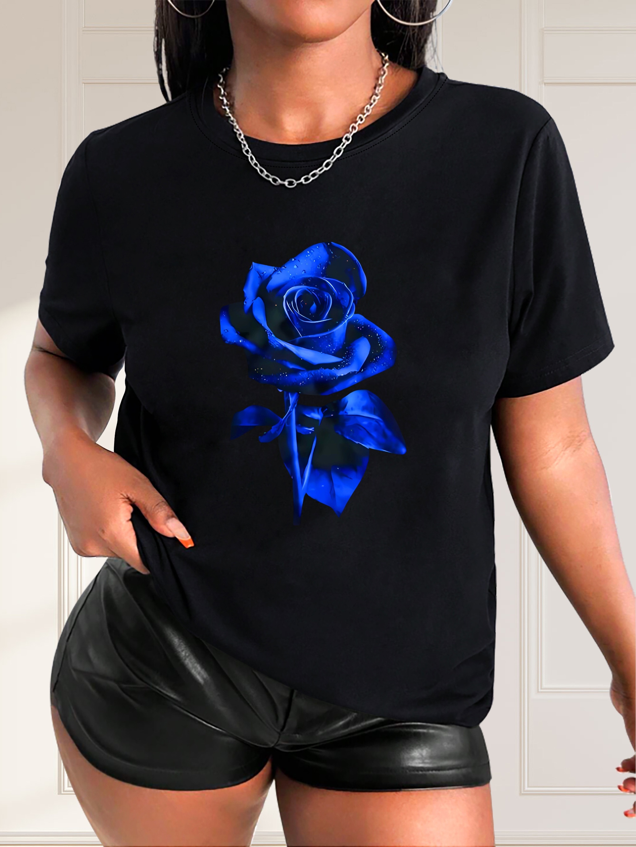 valentines day rose print casual sports t shirt round neck short sleeves tee womens activewear details 0