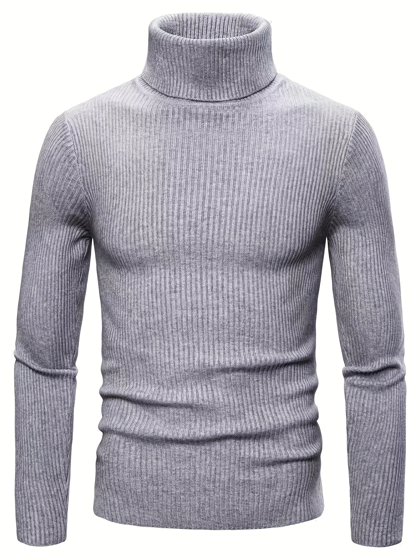 turtle neck knitted slim fit sweater mens casual warm solid high stretch pullover sweater for fall winter details 5