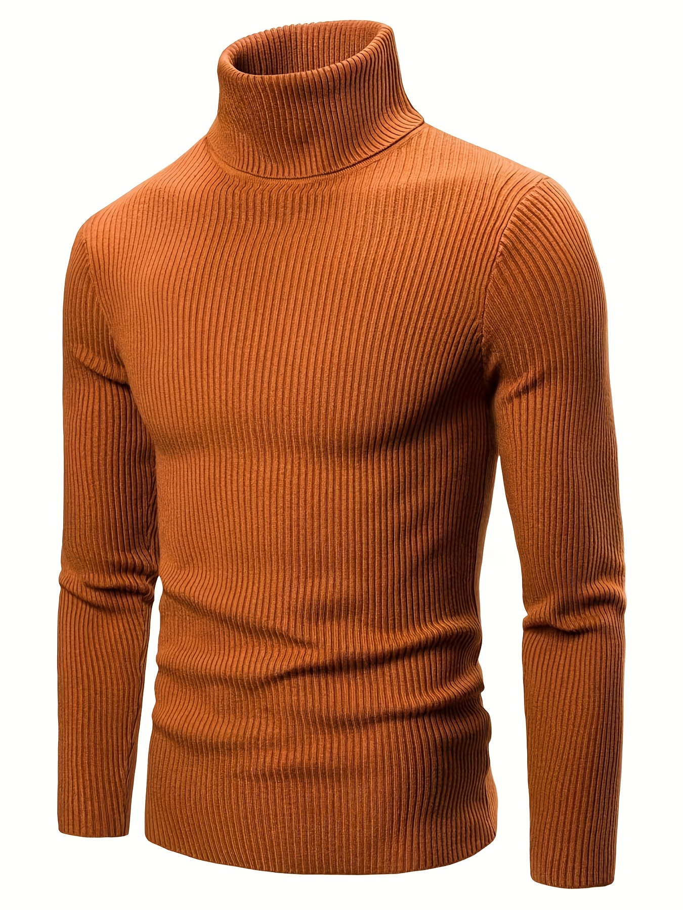 turtle neck knitted slim fit sweater mens casual warm solid high stretch pullover sweater for fall winter details 16