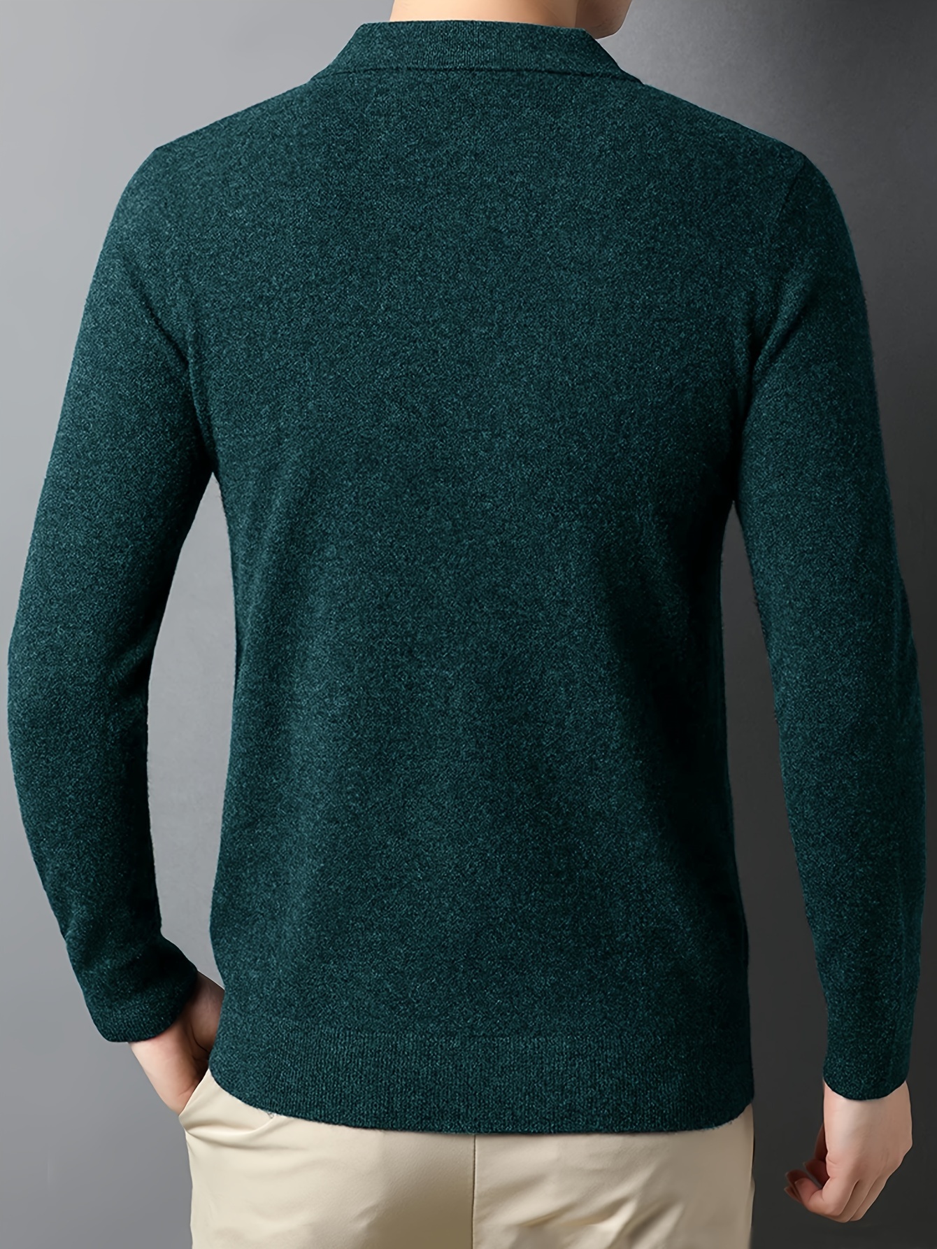 solid color mens stretch comfy knitted long sleeve lapel shirt mens thin spring fall sweater pullover top details 1