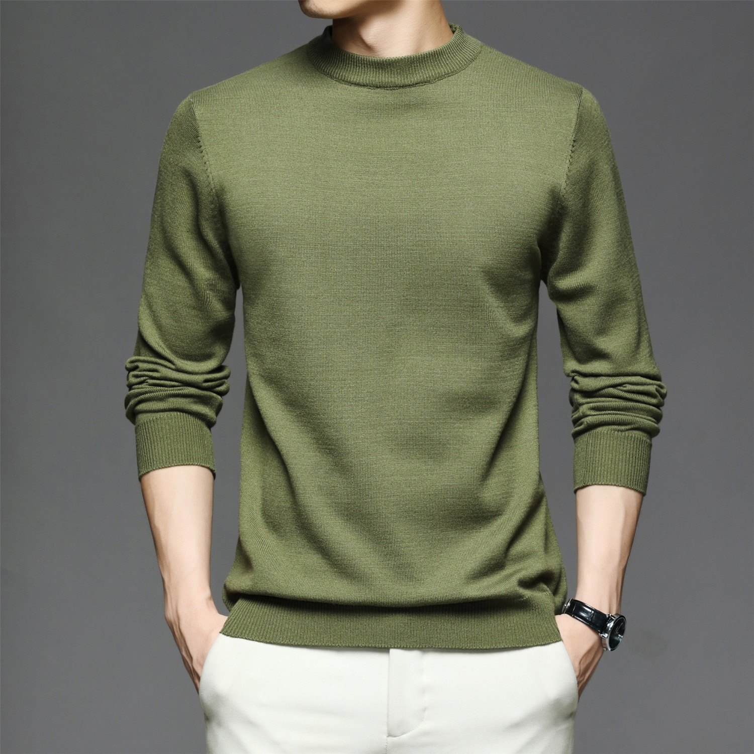 all match knitted sweater mens casual warm slightly stretch crew neck pullover sweater for men fall winter details 4