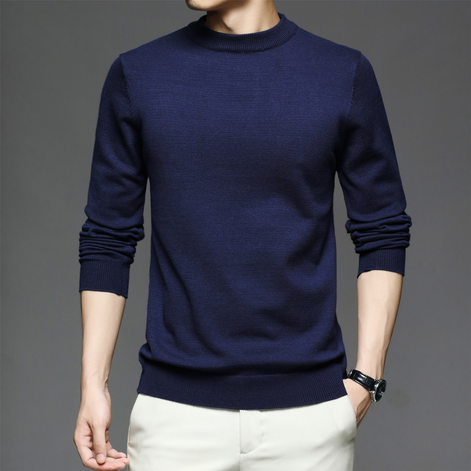 all match knitted sweater mens casual warm slightly stretch crew neck pullover sweater for men fall winter details 5