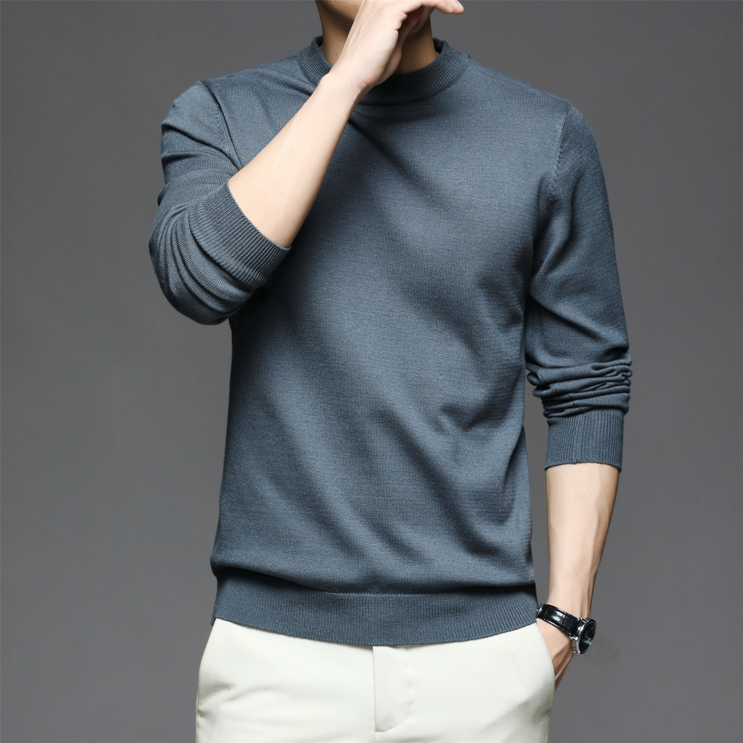 all match knitted sweater mens casual warm slightly stretch crew neck pullover sweater for men fall winter details 12