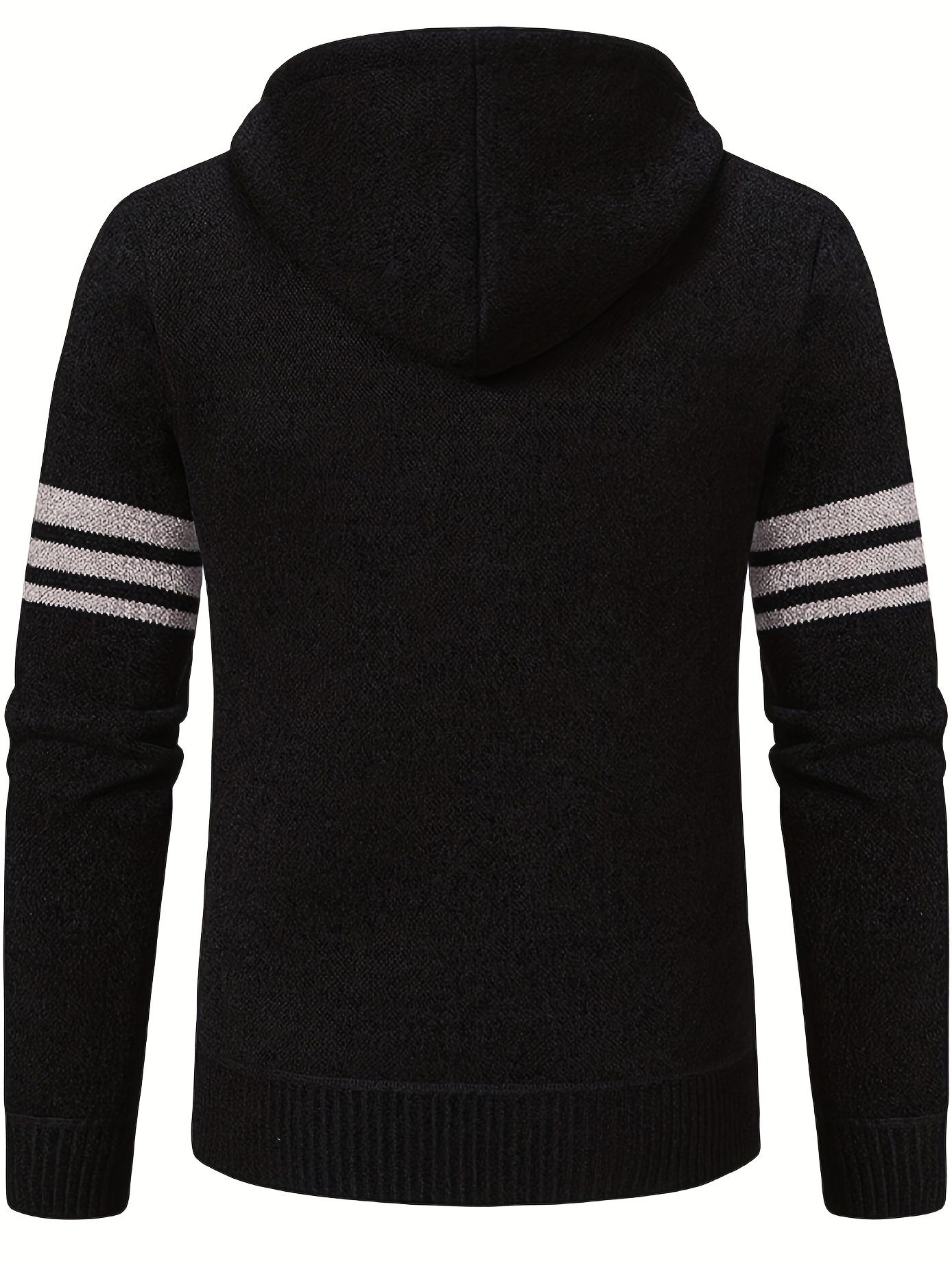 mens striped fleece hooded cardigan casual slightly stretch breathable zip up thermal jacket for fall winter outdoor details 3