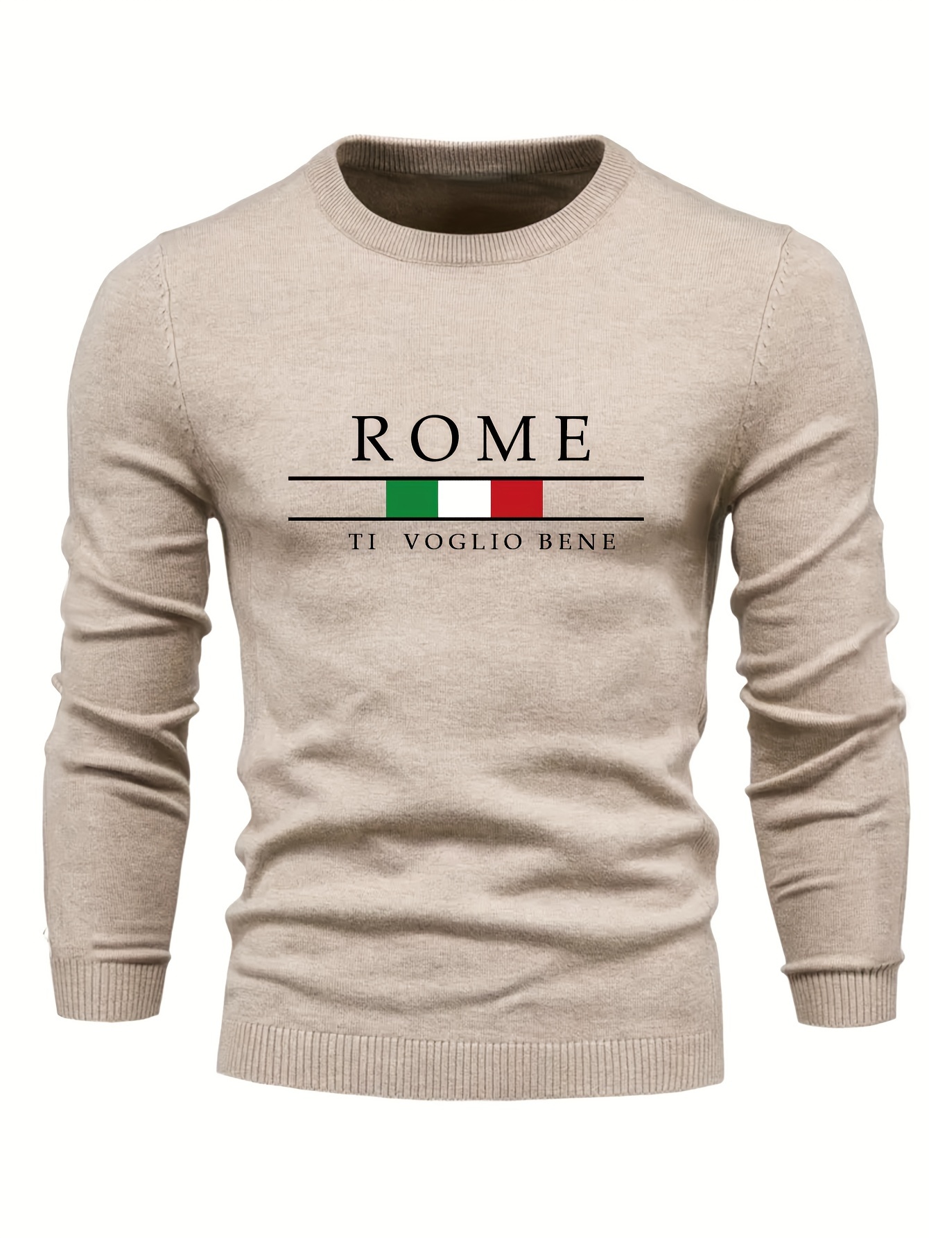 rome print mens casual stretch long sleeve knitted round neck sweater spring fall pullover top details 5