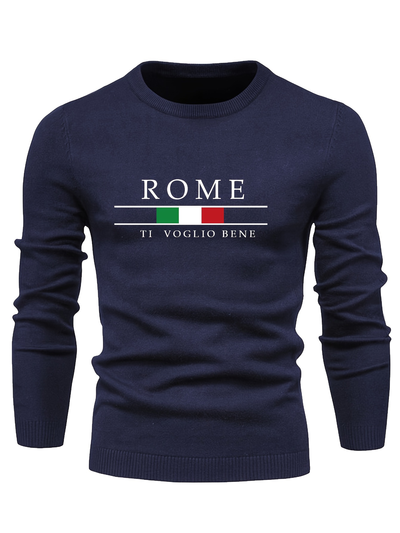 rome print mens casual stretch long sleeve knitted round neck sweater spring fall pullover top details 15