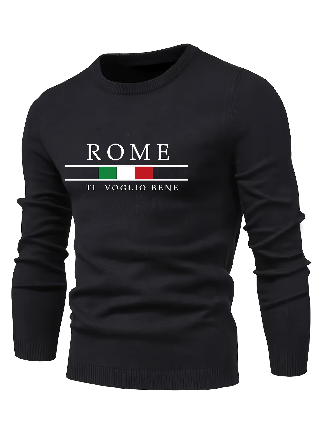 rome print mens casual stretch long sleeve knitted round neck sweater spring fall pullover top details 24