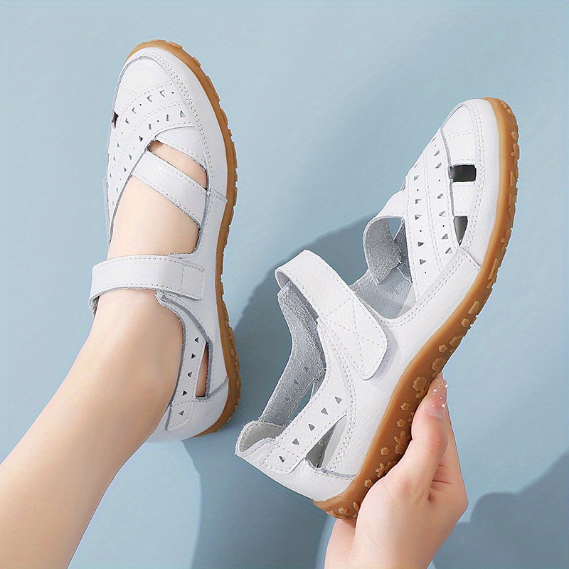 womens casual summer sandals solid color hollow out shoes wear resistant flat sandals details 2