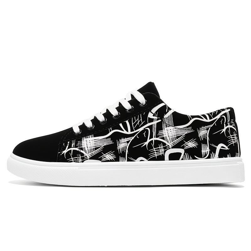 mens abstract art pattern skate shoes with good grip breathable lace up sneakers details 2