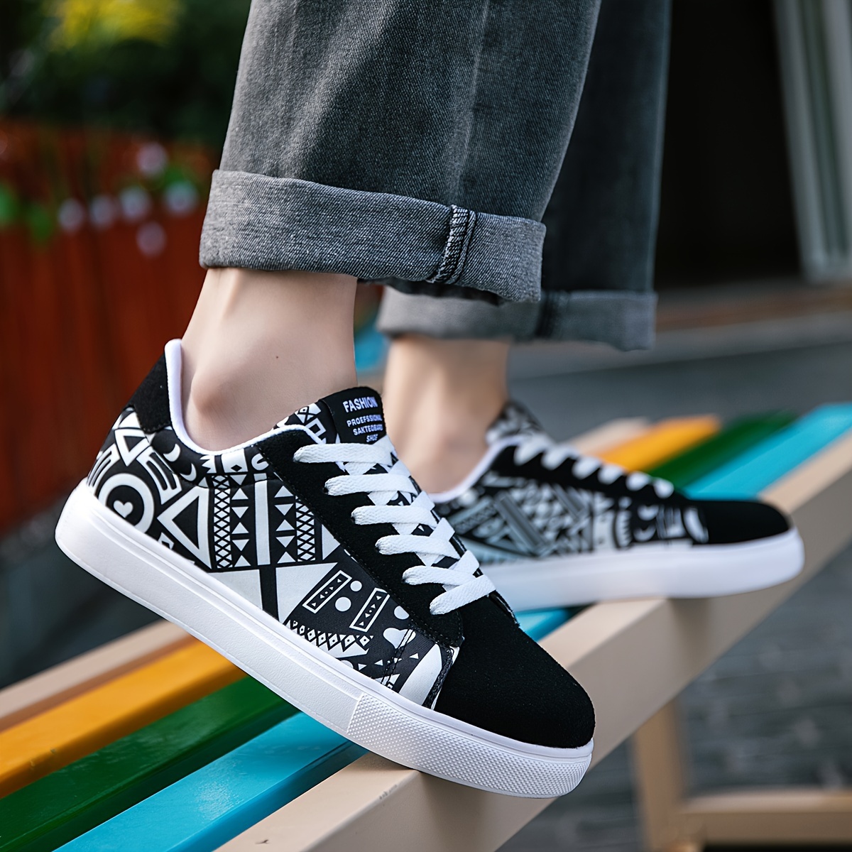 graffiti print skateboard shoes men s casual cool details 9